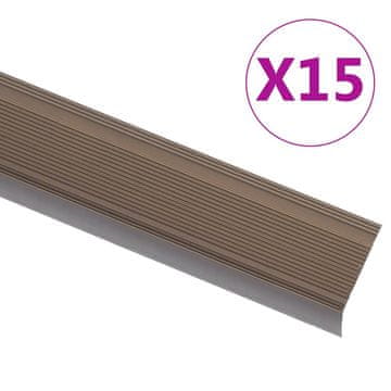 Vidaxl Obrobe za stopnice L-oblike 15 kosov aluminij 90 cm rjave