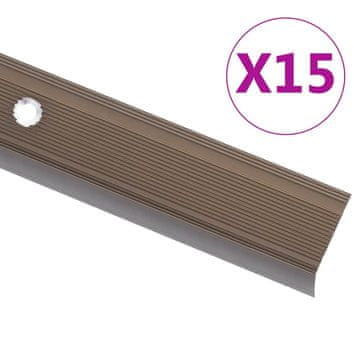Vidaxl Obrobe za stopnice L-oblike 15 kosov aluminij 90 cm rjave