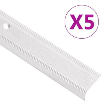Vidaxl Obroba za stopnice L-oblike 5 kosov aluminij 100 cm srebrna