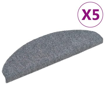 Vidaxl Preproge za stopnice, samolepilne, 5 kosov, 65 x 21 x 4 cm, svetlo sive, polkrožne, velike