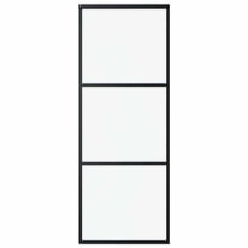 Vidaxl Drsna vrata s 3 paneli ESG steklo in aluminij 76x205 cm črna