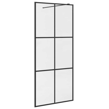Vidaxl Pregrada za tuš s prozornim ESG steklom 90x195 cm črna