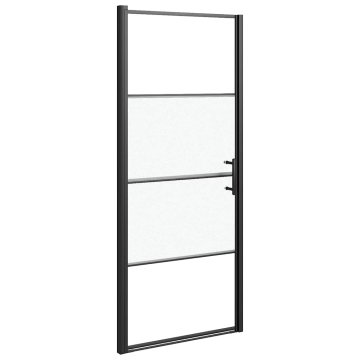 Vidaxl Vrata za tuš 91x195 cm delno motno kaljeno steklo črna