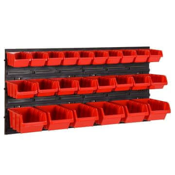Vidaxl 26-delni komplet polic za delavnico rdeče-črne barve 77x39 cm polipropilen