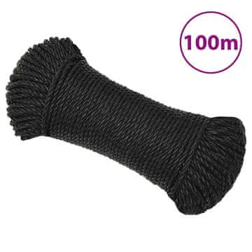 Vidaxl Delovna vrv črna 8 mm 100 m polipropilen
