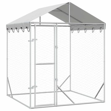 Vidaxl Zunanja pasja ograda s streho srebrna 2x2x2,5 m pocinkano jeklo