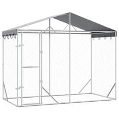 Vidaxl Zunanja pasja ograda s streho srebrna 3x1,5x2,5 m pocink. jeklo