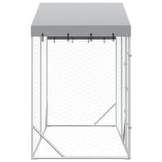 Vidaxl Zunanja pasja ograda s streho srebrna 3x1,5x2,5 m pocink. jeklo