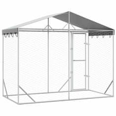 Vidaxl Zunanja pasja ograda s streho srebrna 3x1,5x2,5 m pocink. jeklo