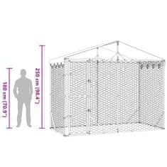 Vidaxl Zunanja pasja ograda s streho srebrna 3x1,5x2,5 m pocink. jeklo
