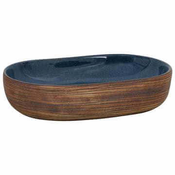 Vidaxl Nadpultni umivalnik rjav in moder ovalen 59x40x14 cm keramika