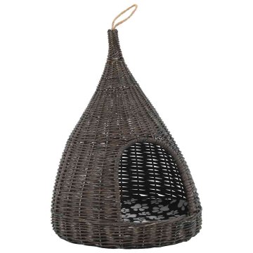 Vidaxl Mačja hišica z blazino 40x60 cm naravna vrba