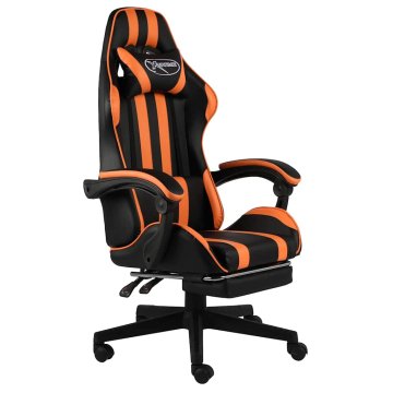 Vidaxl Racing stol z oporo za noge črno in oranžno umetno usnje