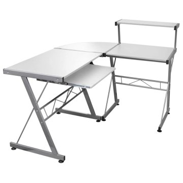 Vidaxl Kotna računalniška miza bela 132x112x99 cm inženirski les