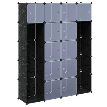 Vidaxl Modularna omara s 14 predelki črna in bela 37x146x180,5 cm