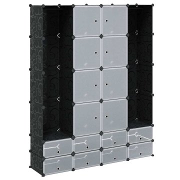 Vidaxl Modularna omara z 18 predelki črna in bela 37x146x180,5 cm