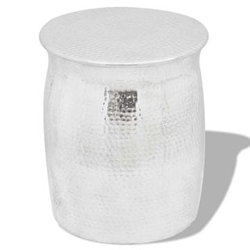 Vidaxl Sploščen aluminijast stolček/odstavna mizica srebrna