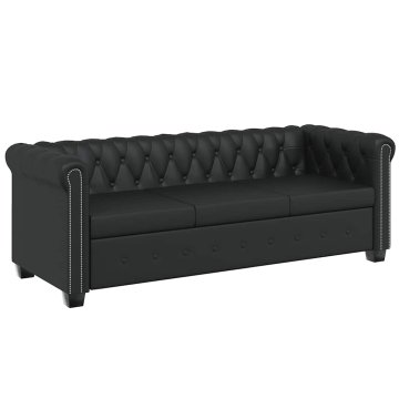 Vidaxl Chesterfield kavč trosed umetno usnje črne barve