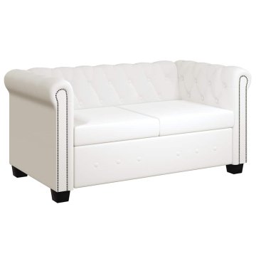 Vidaxl Chesterfield kavč dvosed umetno usnje bele barve