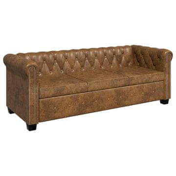 Vidaxl Chesterfield kotni kavč trosed umetno usnje rjave barve