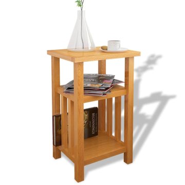 Vidaxl Odstavna mizica s polico za revije 27x35x55 cm trdna hrastovina