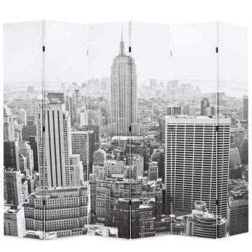 Vidaxl Zložljiv paravan 228x170 cm New York podnevi črn in bel