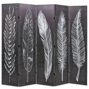 Vidaxl Zložljiv paravan 200x170 cm perje črn in bel