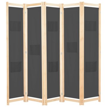 Vidaxl Paravan 5-delni 200x170x4 cm sivo blago