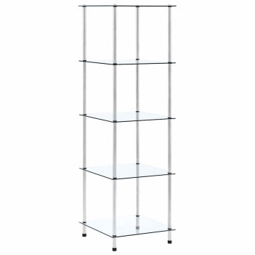 Vidaxl Polica 5-nadstropna prozorna 40x40x130 cm kaljeno steklo