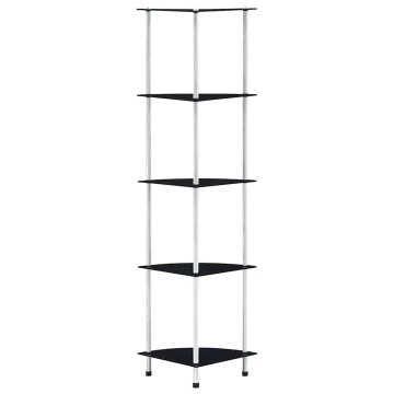 Vidaxl Polica 5-nadstropna črna 30x30x130 cm kaljeno steklo