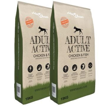 Vidaxl Suha hrana za pse Adult Active Chicken & Fish (2 x 15 kg)