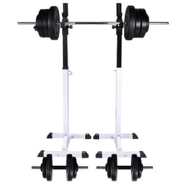 Vidaxl Stojalo za uteži s kompletom uteži in palic 60,5 kg