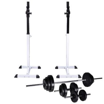 Vidaxl Stojalo za uteži s kompletom uteži in palic 30,5 kg