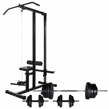 Vidaxl Vadbena naprava s kompletom uteži in palic 60,5 kg