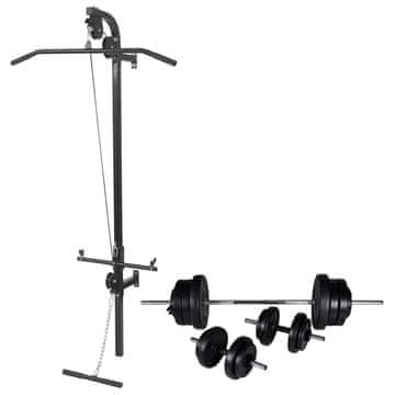 Vidaxl Stenska vadbena naprava s kompletom uteži in palic 60,5 kg