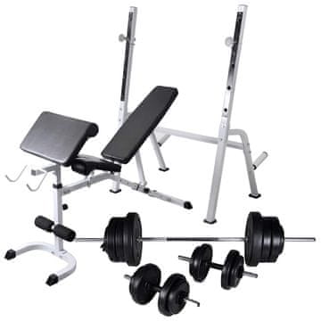 Vidaxl Vadbena klop s kompletom uteži in stojalom 60,5 kg