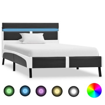 Vidaxl Posteljni okvir LED sivo umetno usnje 90x200 cm