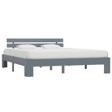 Vidaxl Posteljni okvir z vzglavjem siv 160x200 cm trdna borovina