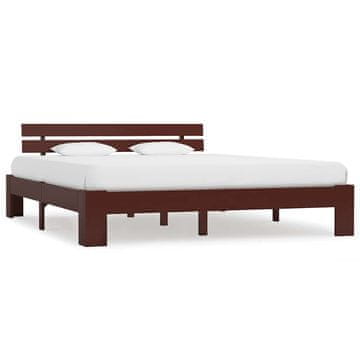 Vidaxl Posteljni okvir temno rjav iz trdne borovine 160x200 cm