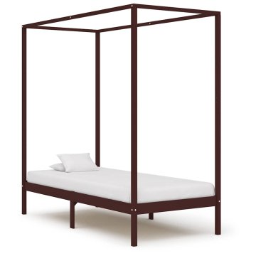 Vidaxl Posteljni okvir z baldahinom temno rjav iz borovine 100x200 cm