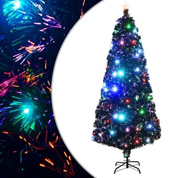 Vidaxl Osvetljena novoletna jelka s stojalom in LED 210 cm optična vlakna