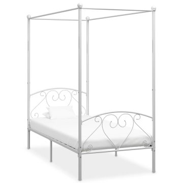 Vidaxl Posteljni okvir z ogrodjem za baldahin bel kovinski 90x200 cm