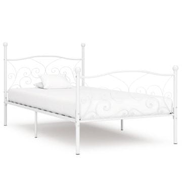 Vidaxl Posteljni okvir z letvenim dnom bel kovinski 100x200 cm