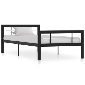 Vidaxl Posteljni okvir črn in bel kovinski 90x200 cm
