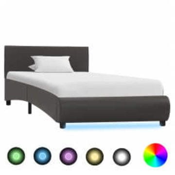 Vidaxl Posteljni okvir LED sivo umetno usnje 100x200 cm