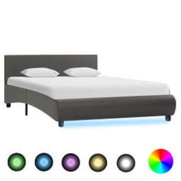 Vidaxl Posteljni okvir LED sivo umetno usnje 140x200 cm