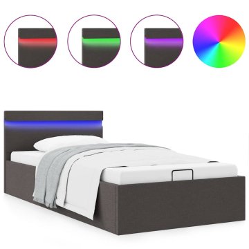 Vidaxl Dvižni posteljni okvir LED temno sivo blago 90x200 cm