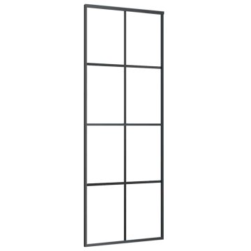 Vidaxl Drsna vrata iz aluminija in ESG stekla 76x205 cm črna
