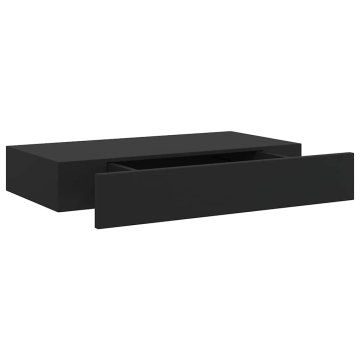 Vidaxl Lebdeča stenska polica s predalom črna 48x25x8 cm