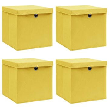 Vidaxl Škatle za shranjevanje s pokrovi 4 kosi rumene 32x32x32 cm
